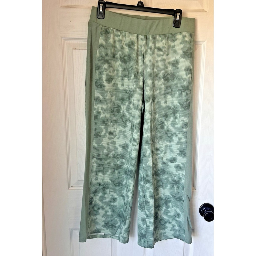 Waffle Knit Wide‎ Leg Pant Granite Green Camo Small LOGO Lori Goldstein BxHH/RR
